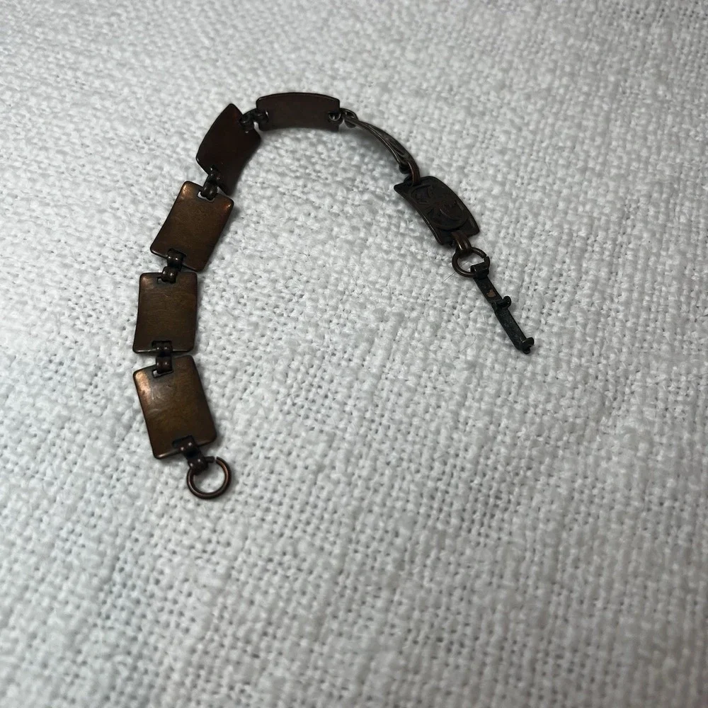 Vintage Copper Aztec Native American Inspired Link Bracelet Streetwear Retro